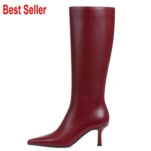 Knee High Boots Pointed Toe Stiletto Heel Side Zipper Polyurethane